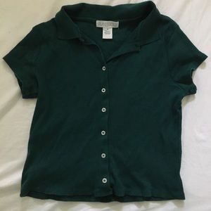 Green collared button up top